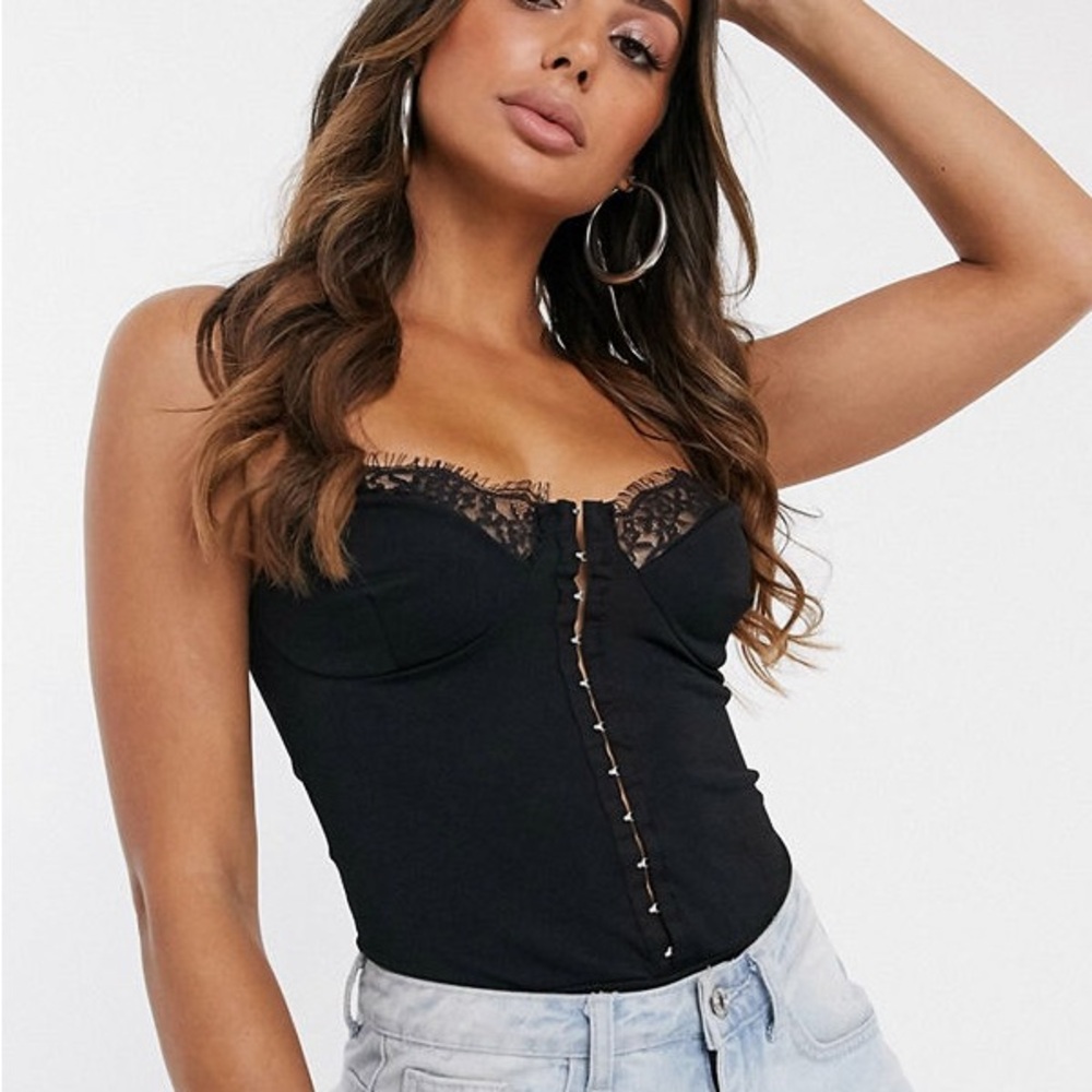 Black Lace Trim Women bodysuit